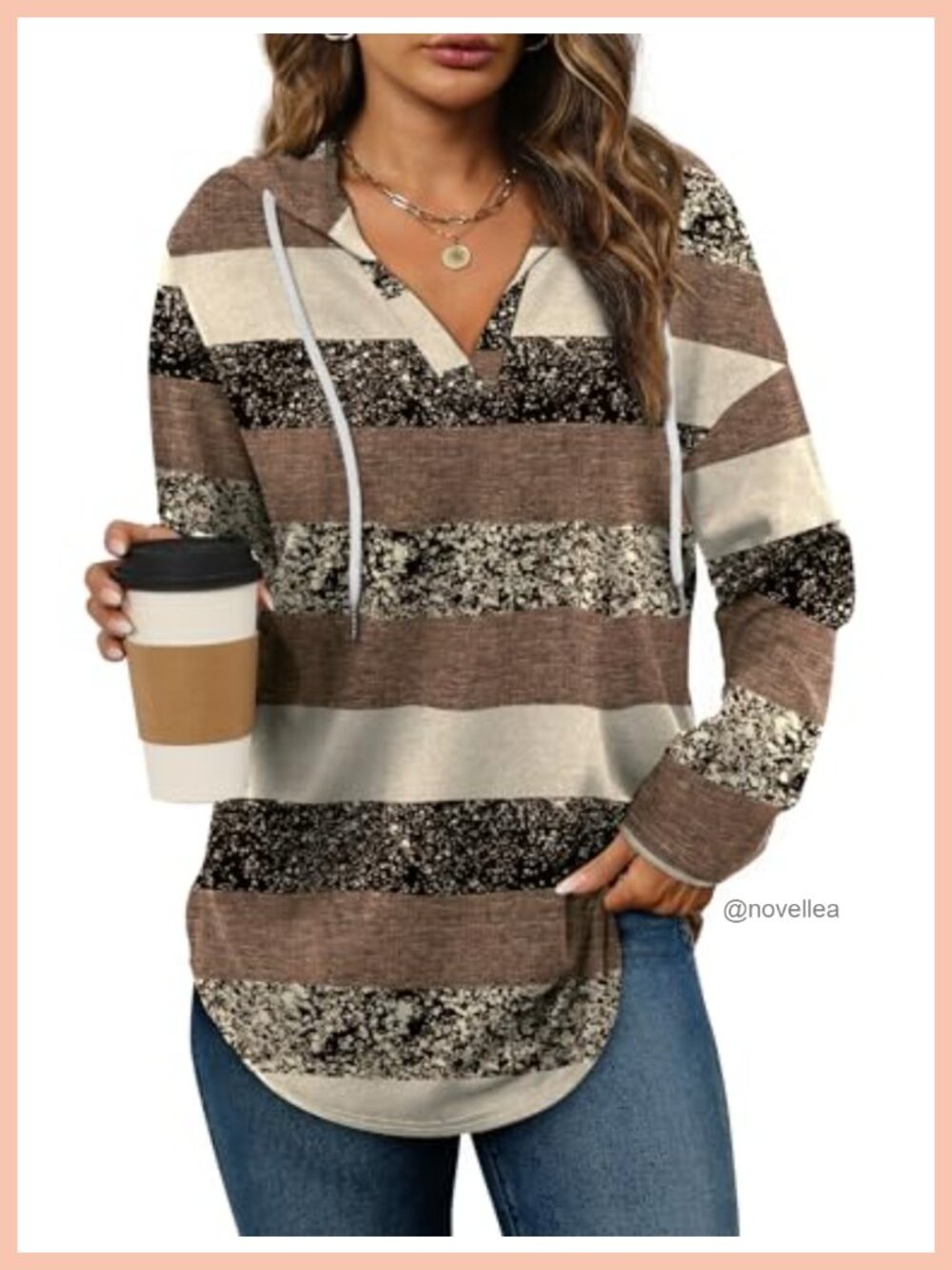 Oversized V-Neck Pullover Hoodie Long Sleeve Loose Fit Sweatshirt Top